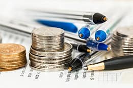 pen and coins